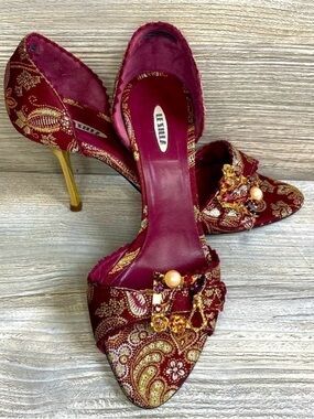 Vintage Le Silla Y2K Paisley Floral Peeptoe Heels